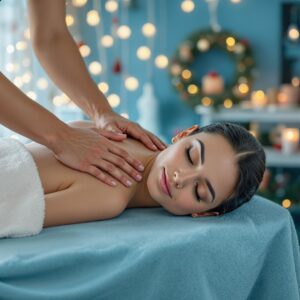 Lady receiving a massage at Christmas